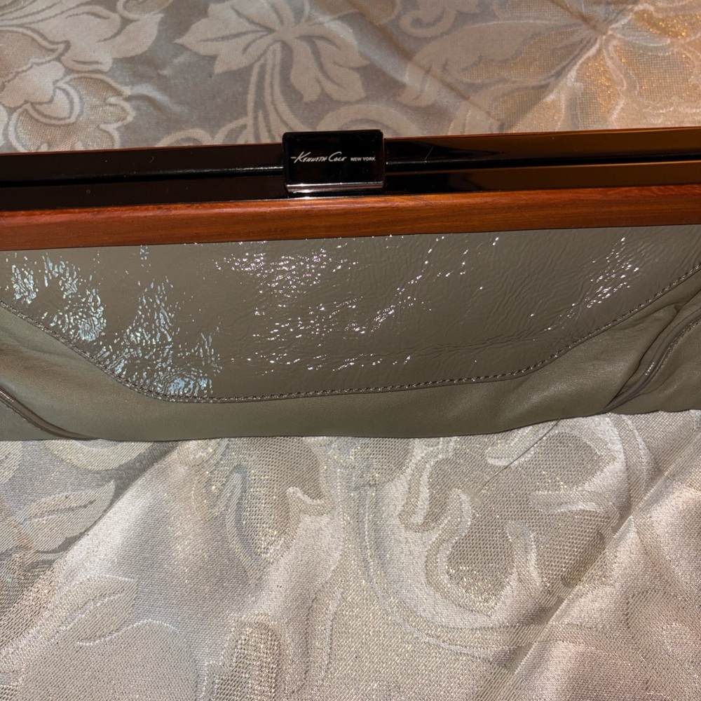Kenneth Cole Olive Green Clutch with Brown Trim